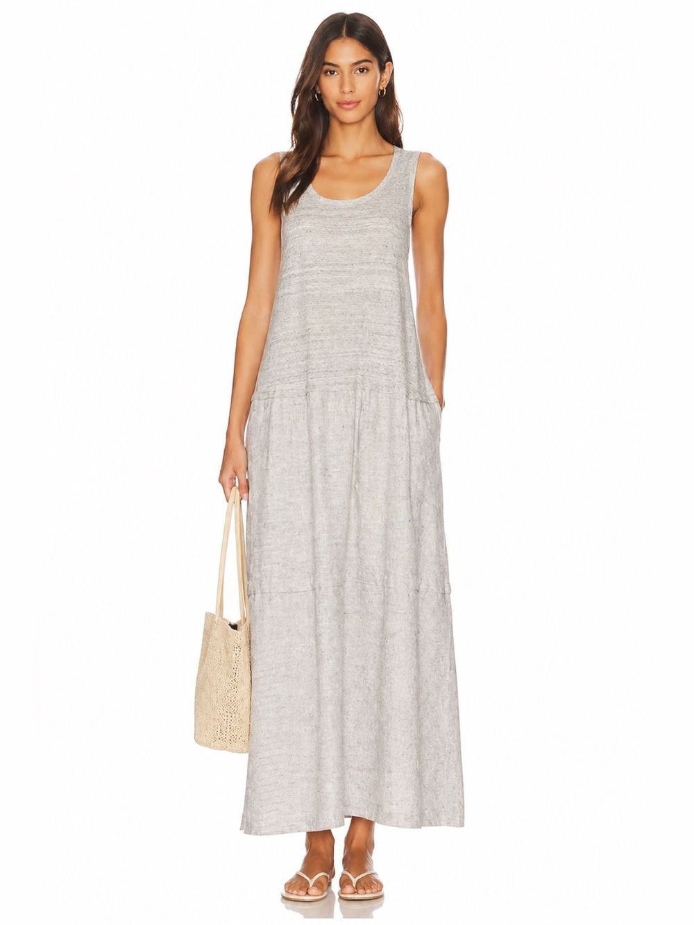 Lafayette 148 New York Linen Maxi Dress Relaxed Sleeveless Neutral XL